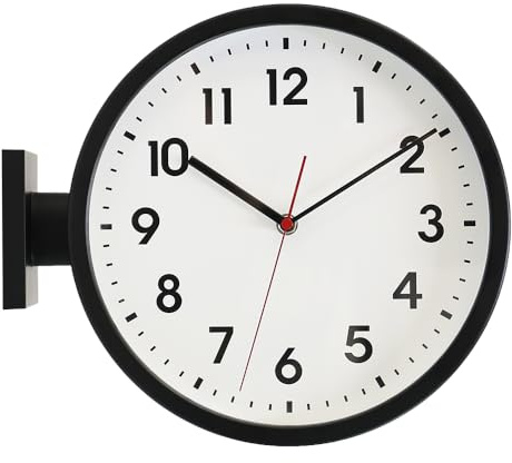 BESTIME 66296A Black Frame Double Sided Aluminum Wall Clock.Simple Design,Classic Aluminum Station Clock,Quiet and Elegant Style,Suitable for Home.
