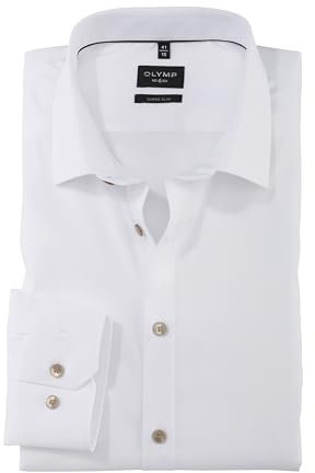 OLYMP Herren Oberhemd Langarm No. Six,Einfarbig,super Slim,Urban Kent,Weiss 00,39