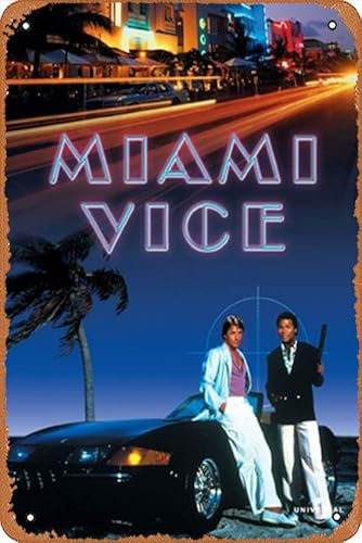 Poster Metall Wand Blechschild Miami Vice Celebrity Poster TV Film Poster Retro Geschenk Karaoke Man Cave Bars Cafes Dekor Vintage Kunst Dekorationen Metallschilder 20,3 x 30,5 cm