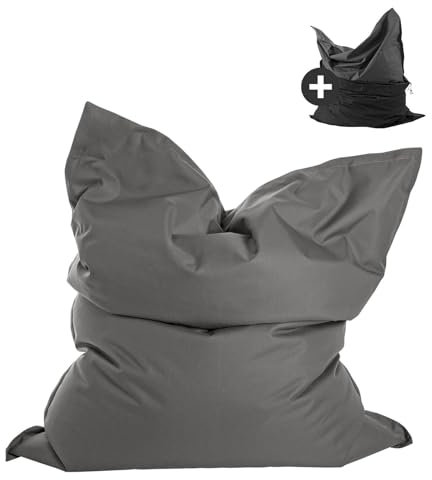 mokebo Sitzsack Outdoor XXL mit Schutzhülle für Kinder & Erwachsene 'Der Große', Bean Bag mit Füllung, Sitzkissen oder Riesen-Sitzsack, wasserabweisender Schutz durch Hülle, 130x170cm, Anthrazit