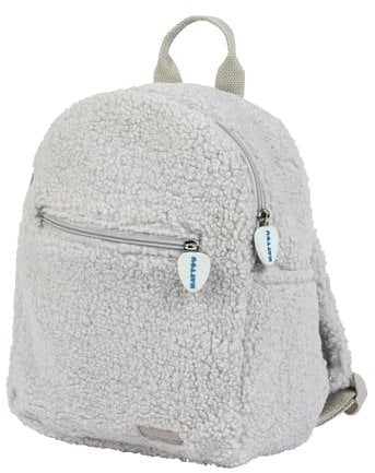 Nattou Rucksack aus weichem Teddy-Stoff, Kleiner Rucksack mit Reißverschluss und spierlerischen Elementen für Kleinkinder, Ca. 23 cm, Lapidou, Polyester, Hellgrau