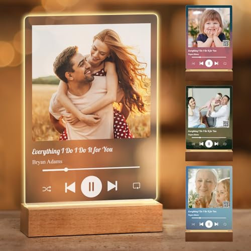 Maverton Placa Spotify Cristal acrílico LED con foto, Regalos Originales para Mujer y Hombre, Regalos San Valentin Luz Cálida, Fría y Neutra, 3 mm de Espesor USB A 21x30 cm o 15 x 22