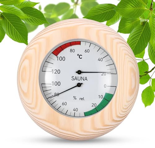 ALLOMN Sauna Thermometer Hygrometer, 2 in 1 Holz Digital Thermo-Hygrometer Genaue Sauna Dampfbad Thermometer Hygrometer für Werkstatt Schule Markt Lager Saunaraum