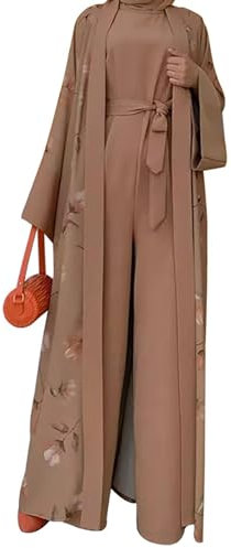 Strandkleid Damen Muslimisches Kleid Damen Einfarbig Zweiteiliger Muslim Lange Robe mit Hijab Naher Osten Dubai Arab Islamischer Ramadan Sommerkleid Gebetskleidung Abaya für Frauen A27