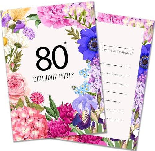 Olivia Samuel Einladungskarten zum 80. Geburtstag, mit Umschlägen, ideal für Gartenpartys, entworfen und gedruckt in Großbritannien, 20 Stück
