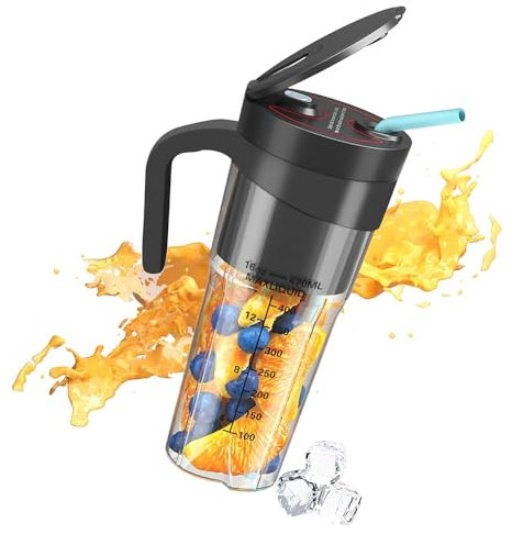 Uezeth Portable Juicer Fruit Ninja, Portable Multi-Function USB Charging Juice Cup Fruit Electric Juicer, 470 ML Portable Smoothie Blender with Straw for Baby Food, Gym, Kitchen, Travel (Black)
