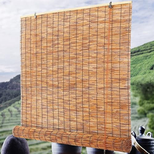 Bambus Rollos Outdoor Vorhang,Bambusrollo Aussenbereich Wetterfest,Senkrechtmarkise Jalousie Außen,Rollo Raffrollo Bambus Jalousien Innen,Sonnenschutz Balkon,Sichtschutz Seitenzug,für Fenster Türen(Si