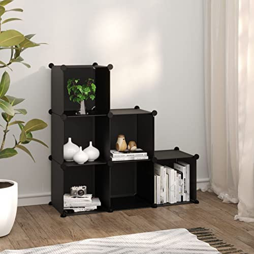 LAPOOH Regalsystem mit 6 Würfeln Schwarz PP, Vitrine, Raumteiler Regal, Steckregal, Regalsystem, Stufenregal, Bücherregal, Schrank Regal