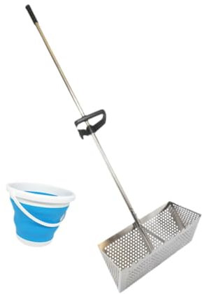MagiDeal Râteau de filtrage de Sable, râteau à Main, collecteur de Sable, râteau de Plage léger à Main, Outil de râteau de mer en Acier à Long Manche