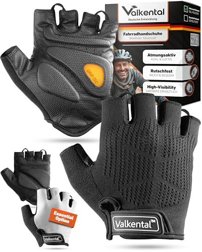 Valkental® - Fahrradhandschuhe mit Gel Polsterung | Griffig & Atmungsaktiv | Fahrrad Handschuhe Herren & Damen | Fingerlose Radhandschuhe - MTB/Rennrad/Trekking | Handschuhe Fahrrad Kurz & Leicht