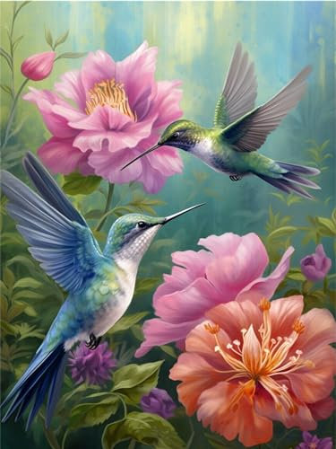 mrpwnle 5D Diamond Painting Erwachsene Kolibri,Diamant Painting Bilder Erwachsene Vogel DIY Blume Diamond Bilder Diamant Malerei Kolibri Blume Set Wandkunst Zubehör Mosaik-Geschenk 30 x 40cm