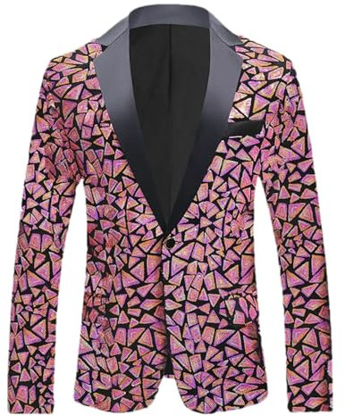 OWEIEYEU Lussuoso oro Laser Paillettes Blazer Uomo Un Bottoni Slim Fit Blazer Formale Partito Stage Dance Costume, Viola Pnnrk, XXL
