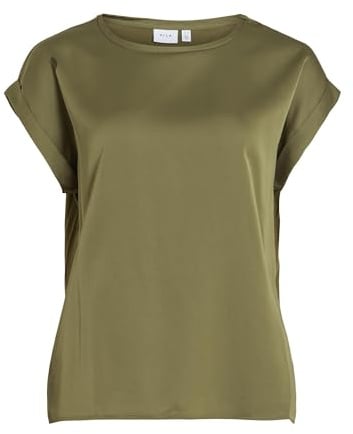 Vila Damen Satin Blusen T-Shirt Kurzarm Basic Rundhals Top Glänzend Tunika Blouse Oberteil VIELLETTE, Farben:Pastell-Grün, Größe:34