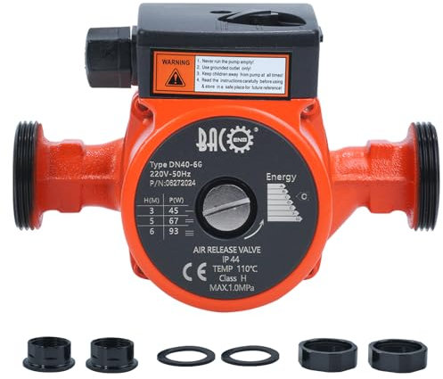 BACOENG Pompa di Circolatore Riscaldamento RS 25/6-180 Pompa di Ricircolo Acqua Calda Sanitaria, 220V/50 Hz, Arancione