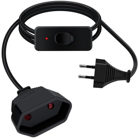 HuaLiSiJi Cable Alargador Europeo con Interruptor 2,5A 250V Cable Extension Europeo con Interruptor 2x0.75 mm², para Electrodomésticos, Televisores, Computadoras, Lámparas (Negro, 1m)