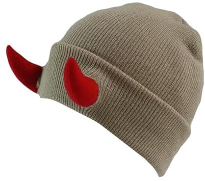 Teufel Hörner Männer Hut Gestrickte Beanie Mit Hörnern Frauen Hip Hop Daemon Hörner Kappe Für Winter Warme Ski Outdoor Haube (Khaki, One Size)