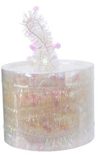 Kaemingk Weihnachtsgirlande 7m x 3cm inkl. Sterne - Lametta Girlande - Sternengirlande mit feinem Draht zum Dekorieren und Basteln - Klar irisierend