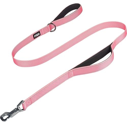 Fida Heavy Duty Dog Leads for Medium/Large Dogs, 1.2M / 4FT Traffic Handle & Advanced Hook for More Control, Reflective Dog Lead for Daily Walking & Training (Pink)