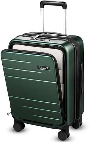 Luggex Expandable Carry On Suitcase with Laptop Compartment, 4 Spinner Wheels & TSA Lock, PC Hard Shell Cabin Suitcase Hand Luggage for Men Women Travel Business (Green, 55cm)