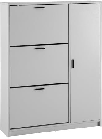 FineBuy Schuhschrank Weiß 90x120x24 cm Schuhkipper Geschlossen, Schuhkommode Modern, Flurschrank mit Ablage, Schuhaufbewahrung Flurkommode für Schuhe Hoch