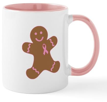CafePress Pink Ribbon Gingerbread Man Mug 11 oz (325 ml) Ceramic Coffee Mug