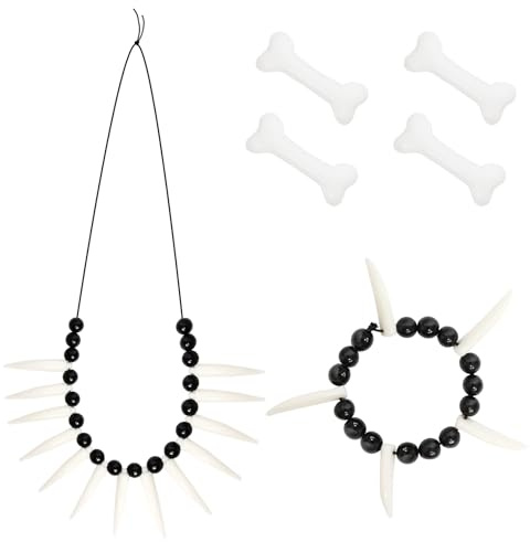 6er Höhlenkostüm Knochen Haarspangen Skelettknochen Fasching Halskette Armband für Damen Halloween Kostüm Karneval Cosplay Party