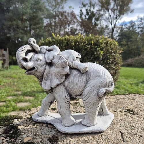 FABRIQ Elefant mit Baby 24 cm – Handbemalte Steinguss Figur – Frostsicher – Garten & Haus Dekoration
