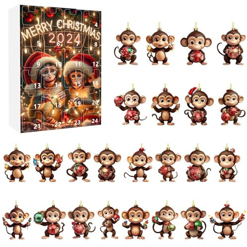 Generic Weird Kitchen Gadgets 2024 Christmas Holiday Advent Calendar Christmas Tree 2D Ornaments Christmas Christmas Tree Set Ornaments (24pcs) Small Rotating Fan with Timer (Brown, 26.5X18.5X3.5)