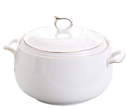 Creative - Zuppiera in ceramica da 3 l, con coperchio e doppio manico, decorazione per zuppe, muesli, stufato, peperoncino, miso