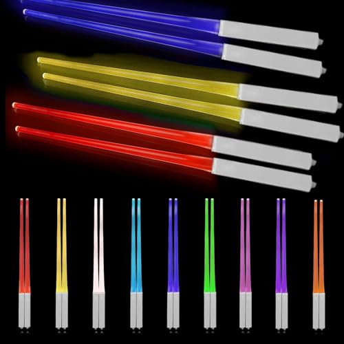 6 Pcs Lightsaber Chopsticks, LED Light Up Chopsticks with 9 Color Modes, Glowing Sushi Sticks, BPA Free and Dishwasher Safe for Kitchen, Dinner Party, Sushi Cutlery