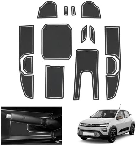 [Facelift 2025] GAFAT Neu Dacia Spring Electric EV 2025 2026 Antirutschmatten, Dacia Spring 2025 Gummimatten Mittelkonsole Becherhalter Matten, Türnaht Matten, Dacia Spring Zubehör (Weiß)