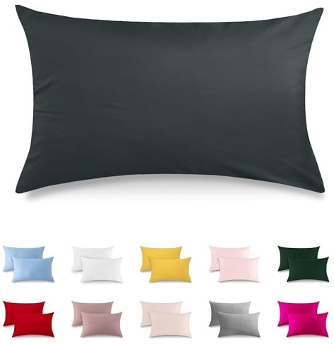 ATsense 2er Set Kissenbezug 40x80 cm - 100% Baumwolle, Anthrazitgrau Kopfkissenbezug Weich und Hypoallergen, ÖkoTex Zertifiziert, Kissenhülle mit Reißverschluss für Allergiker Geeignet