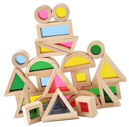 HONMEET 24er Set Stapelbare Holzblöcke Regenbogenfarben Pädagogisches Für Zur Von Farben Und Formen Im Interaktiven Spiel Mit Eltern