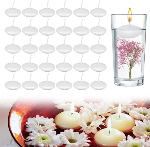 Lot de 30 bougies flottantes blanches étanches - Bougeoirs flottants non parfumés - Bougeoirs flottants ronds pour spa, baignoire, piscine