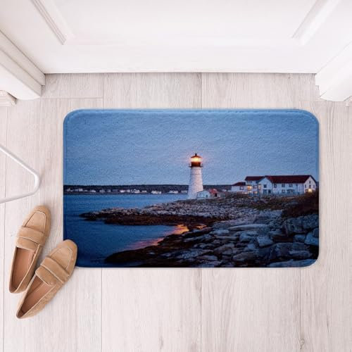 Loussiesd Leuchtturm Badvorleger für Kinder Jungen Mädchen Ozean Badematte 40x60cm Küste Nautische Badteppiche Natur Senery Badezimmerteppich Strand Thema