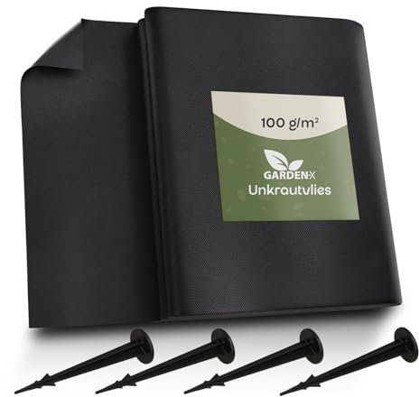 GARDENIX 6m² Unkrautvlies mit 50 Erdankern 6m² (0.6m x 10m) - Wasserdurchlässig 100g/m² - Schwarz UV-beständig Folie Vlies Hochbeet, Unkrautschutzfolie, Gartenflies, Beetfolie Pflanzfolie