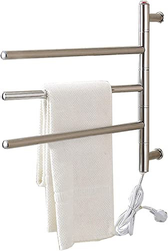 Electric Heated Towel Rail Rack Wall Mounted Chrome Stainless Steel Holder with 3 Swivel Arms 560x450mm Plug In Bath Towel Warmer for Ultimate Comfort