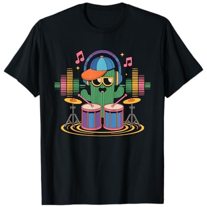 Kaktus Drummer Mit Musiknoten Und Cap T-Shirt