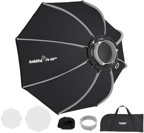 AMBITFUL FS60pro 23.6 /60cm Softbox octagonale, libération Rapide Bowens Mount Softbox avec diffuseurs/Grille de Peigne d'abeille/Sac de Transport