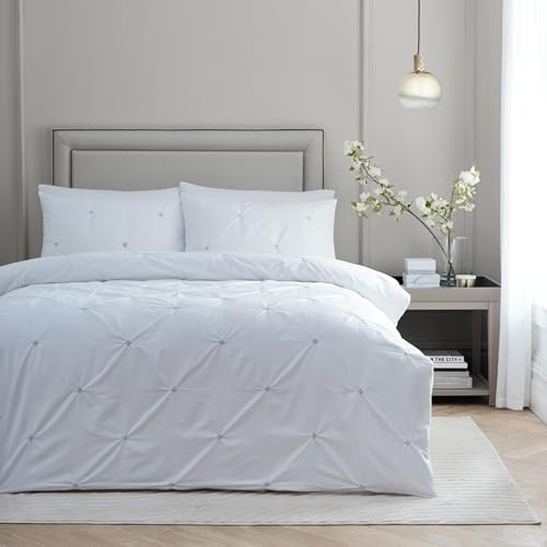 Paoletti Elysia Duvet Cover Set – Luxury 200 Thread Count Cotton Pinch Pleat Embroidered Bedding Set (Black - King)