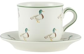 London Pottery Théière, tasse et soucoupe en céramique pour le thé de l'après-midi, 7 pièces, assiettes creuses, assiettes à salade, plats et bols à riz (canard, tasse et soucoupe)