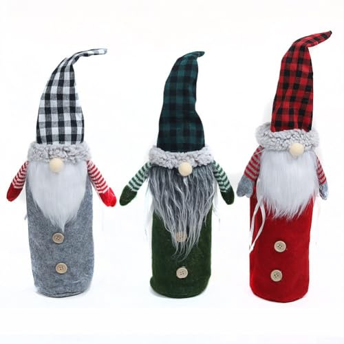 SMZhomeone 3Pcs Christmas Gnome Wine Bottle Top Covers Wine Bottle Bags For Holiday Persent