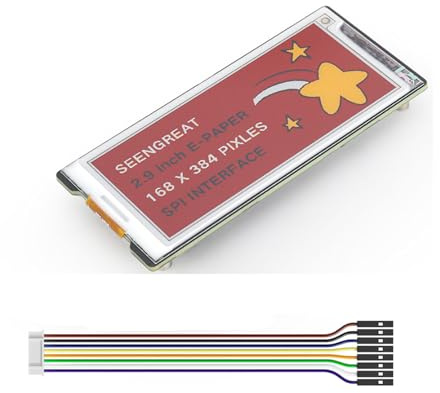 2.9 Inch 4-Color E-Paper Display (Black/White/Yellow/Red), 384x168 SPI E-Ink Screen Module, 3.3V/5V Level Shifter, compatible with Raspberry Pi, ESP32, STM32, for Arduino Dev Boards
