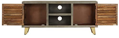 Vorpalize TV-Schrank Massivholz Mango Grau, 110x30x48 cm Lowboard mit Messingbeinen, Vintage Fernsehschrank für Wohnzimmer, Robustes TV Board mit Stauraum