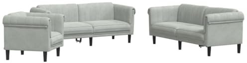 XHNIFBN 3-TLG. Samt-Sofagarnitur Hellgrau mit 2-Sitzer & 3-Sitzer Sofa und Sessel Modernes Wohnzimmerset 80x77x74 cm bis 203 cm Breite Bequeme Couch-Kombination für Living Room Bedroom Büro