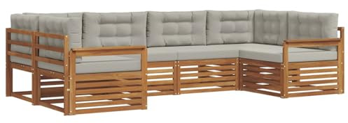 vidaXL Sofagarnituren 6 pcs Natürlich und Hellgrau Massivholz Akazie, Moderner Garten-Sofa, strapazierfähiges Terrassen-Set, Bequeme Sitzmöbel für Deine Lounge-Atmosphäre