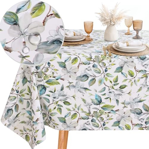 KP HOME Premium Green Leaves Wipe Clean Tablecloth – Rectangular 200 x 140 cm Waterproof PVC Table Cloth – Summer Plastic Table Cover – Wipeable Vinyl Oilcloth for Kitchen & Outdoor