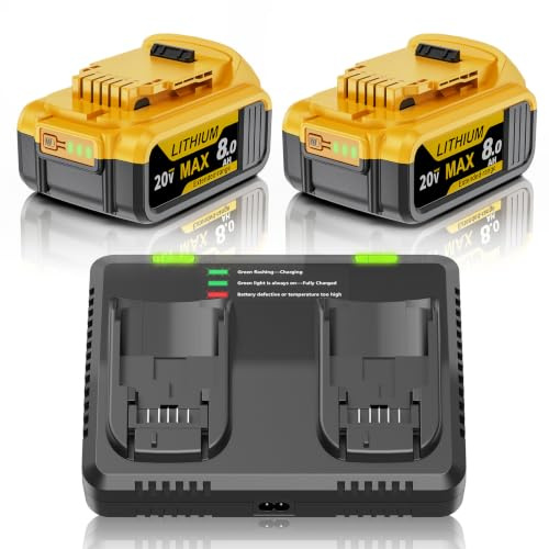 2X 20V 8.0Ah Replacement for Dewalt 20V Battery | Compatible with DCB180 DCB181 DCB182 DCB184 DCB185 DCB101 DCB107 DCB112 DCB105 DCB115 DCB201 DCB203 Series Cordless Tools