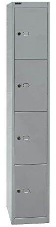 BISLEY Schließfachschrank Office, 1 Abteil, 4 Fächer, T 457 mm, Metall, 355 Silber, 45.7 x 30.5 x 180.2 cm