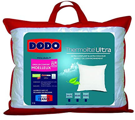 DODO OREILLER MOELLEUX Kopfkissen, 100% Polyester Thermolite Ultra – silikonisierte Hohlfaser, Ecolabel-Zertifiziert, weiß, 1 Unité (Lot de 1)